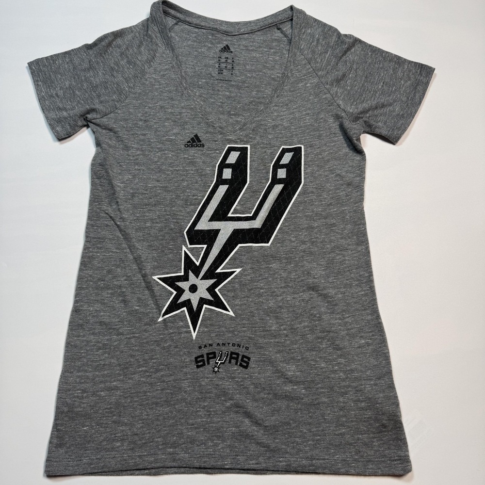 San Antonio Spurs Shirt Womens Medium Gray NBA Basketball‎ Adidas Logo Tee